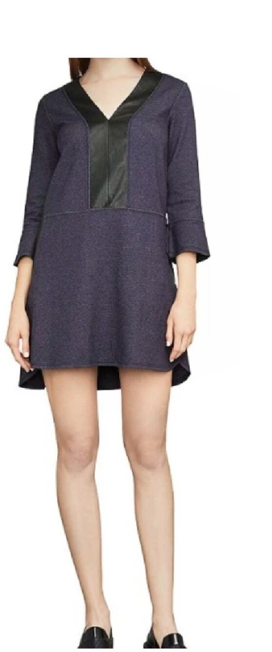BCBGMaxAzria Shirlee Mini Dress Size XS Denim Blue & Black Faux Leather